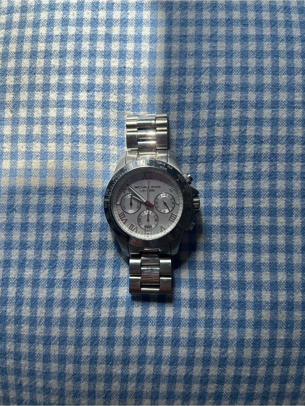 Michael Kors Layton Silver Tone Stainless Steel Model MK5454 Chronograph Watch